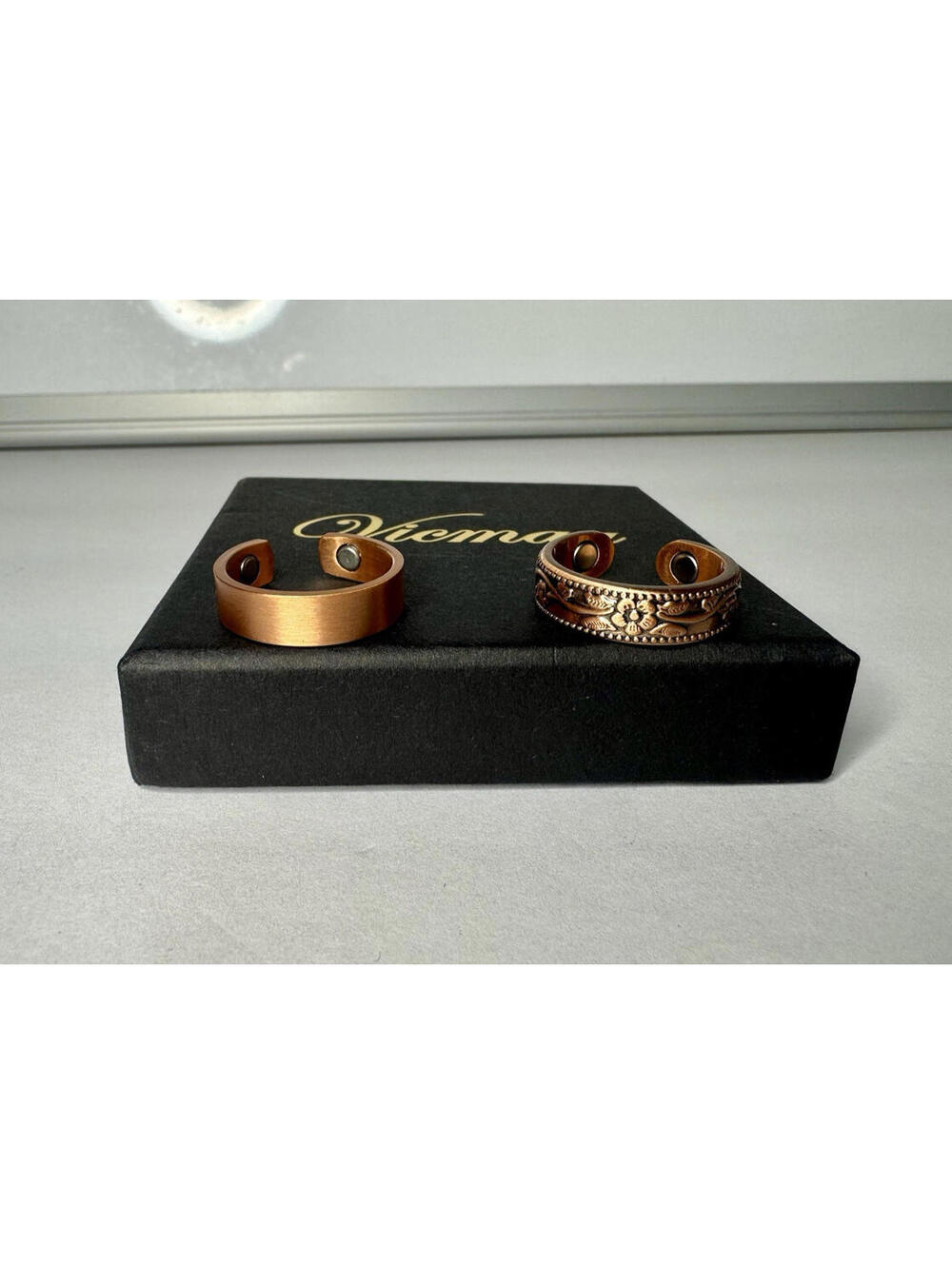 Vicmag Copper Rings Set of 2 Adjustable Healing Magnetic Jewelry Floral New